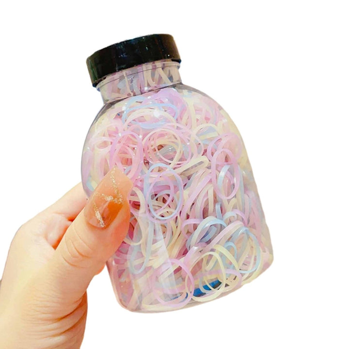 1 Bottle Hair Ties 1000 Pcs Multi Colors Disposable Mini Hair Rings Children Girls Rubber Bands Image 1