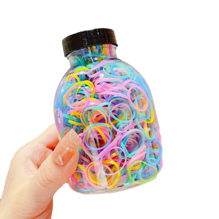 1 Bottle Hair Ties 1000 Pcs Multi Colors Disposable Mini Hair Rings Children Girls Rubber Bands Image 1