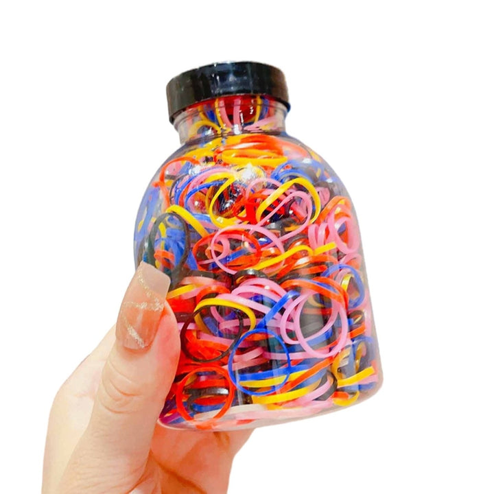 1 Bottle Hair Ties 1000 Pcs Multi Colors Disposable Mini Hair Rings Children Girls Rubber Bands Image 1