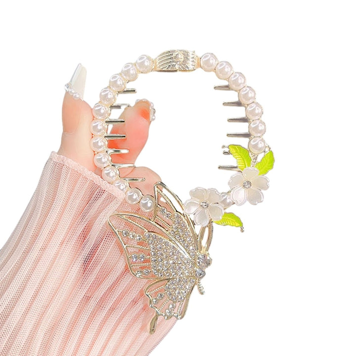 Elegant Flower Faux Pearl Tassel Hair Claw Shining Rhinestone Hair Clip Women Hair Barrette Girl Bun Image 1