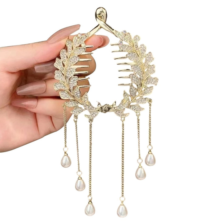 Elegant Flower Faux Pearl Tassel Hair Claw Shining Rhinestone Hair Clip Women Hair Barrette Girl Bun Image 1