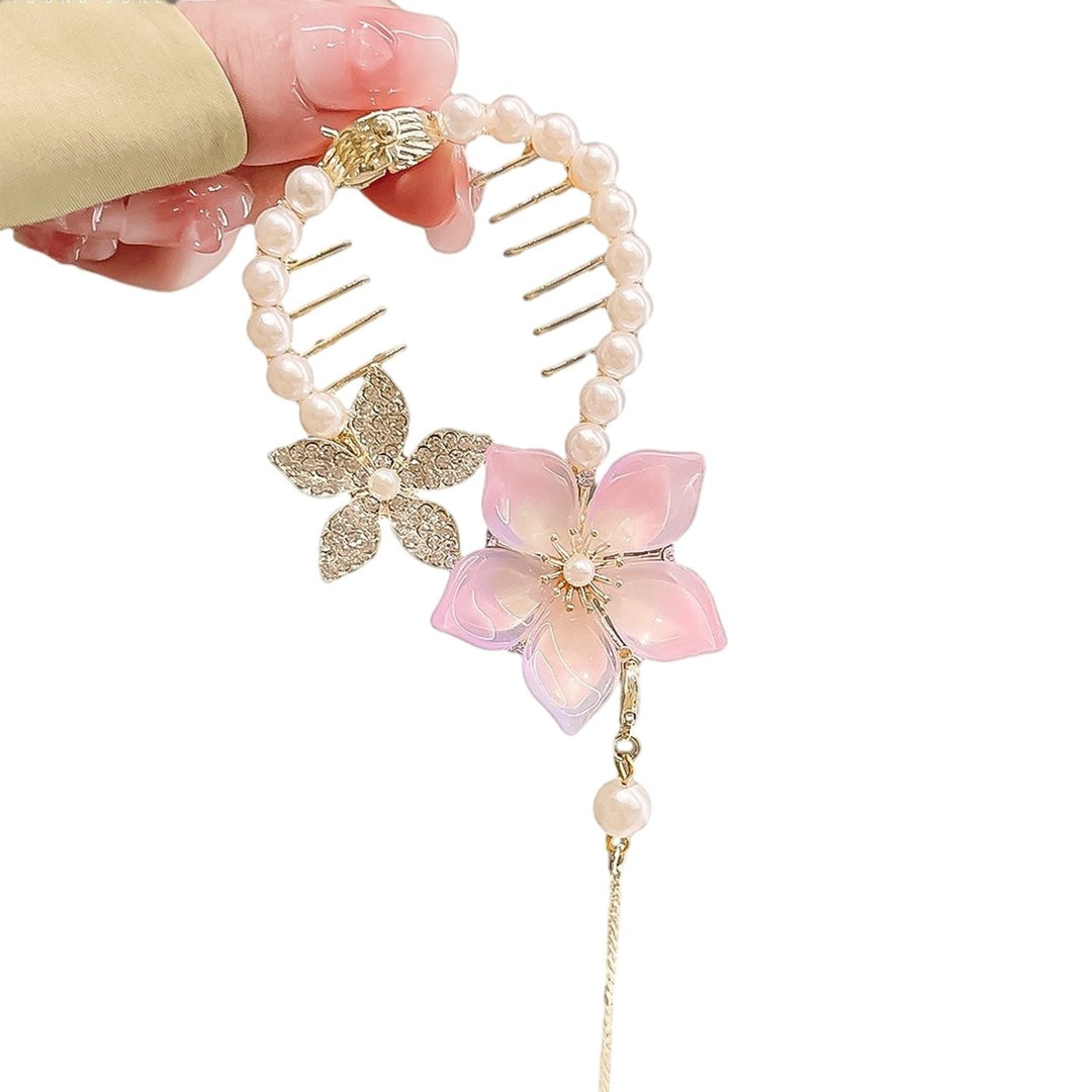 Elegant Flower Faux Pearl Tassel Hair Claw Shining Rhinestone Hair Clip Women Hair Barrette Girl Bun Image 1