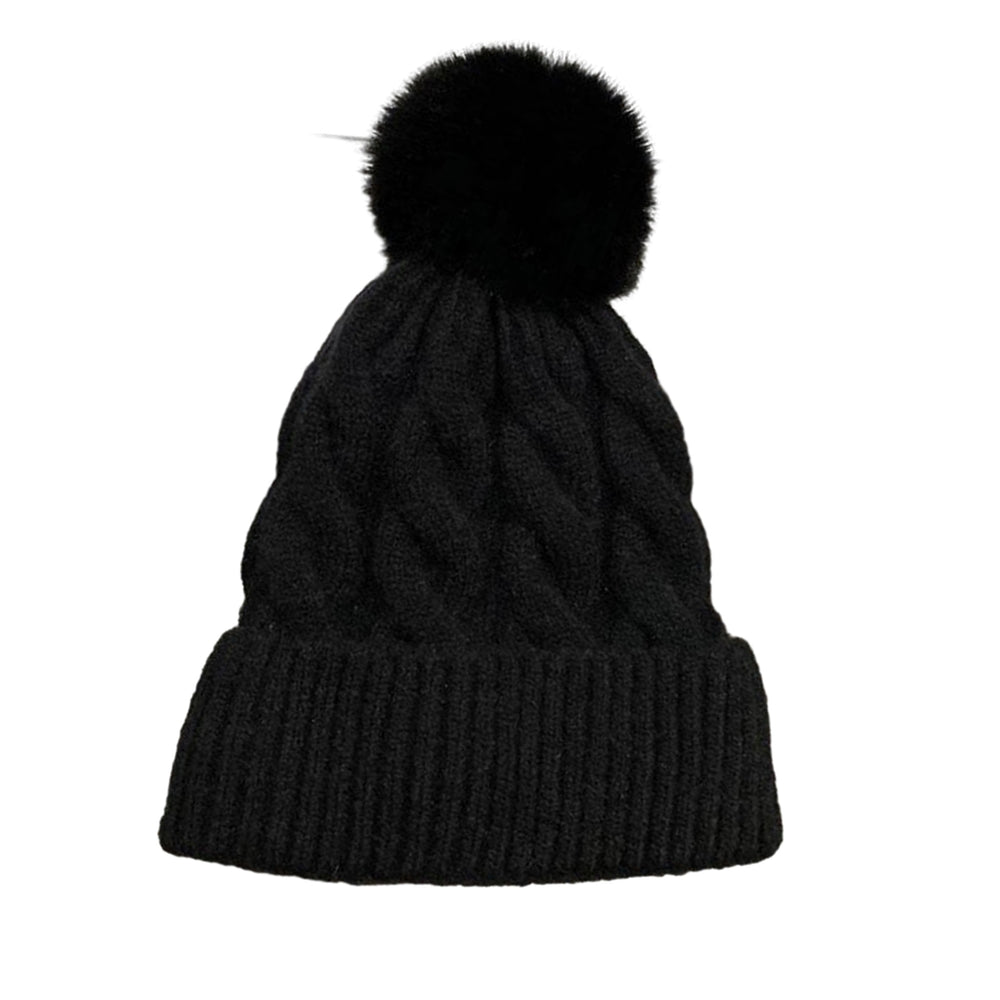 Women Winter Hat Knitted Thick Solid Color Plush Ball Soft Windproof Heatn Retention Twisted Texture Elastic No Brim Image 2