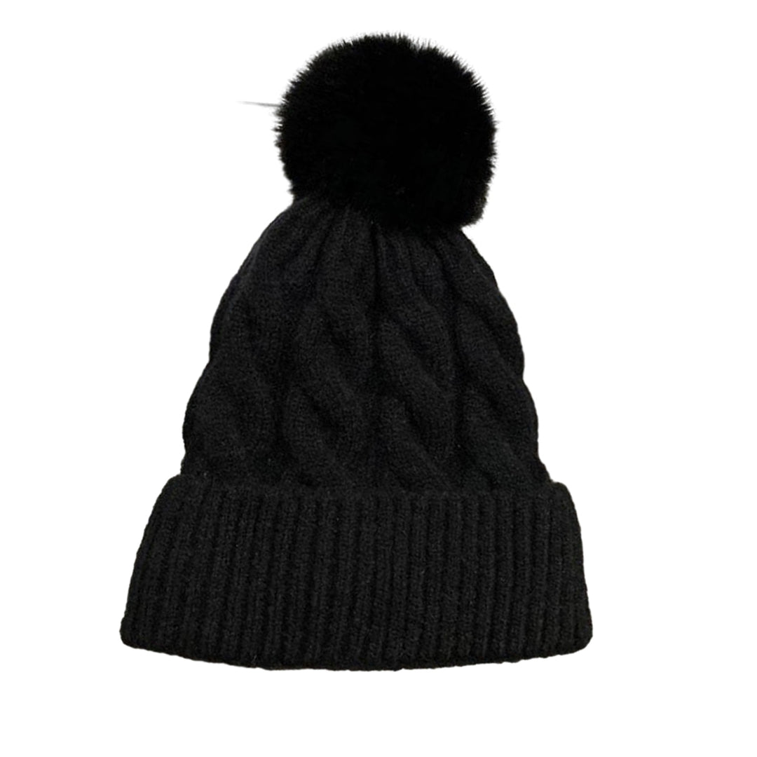 Women Winter Hat Knitted Thick Solid Color Plush Ball Soft Windproof Heatn Retention Twisted Texture Elastic No Brim Image 2