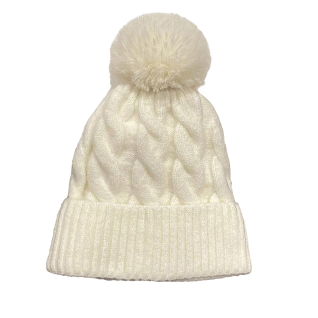 Women Winter Hat Knitted Thick Solid Color Plush Ball Soft Windproof Heatn Retention Twisted Texture Elastic No Brim Image 3