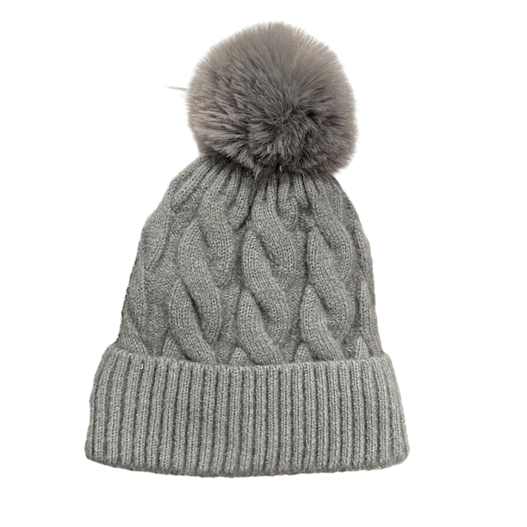 Women Winter Hat Knitted Thick Solid Color Plush Ball Soft Windproof Heatn Retention Twisted Texture Elastic No Brim Image 4