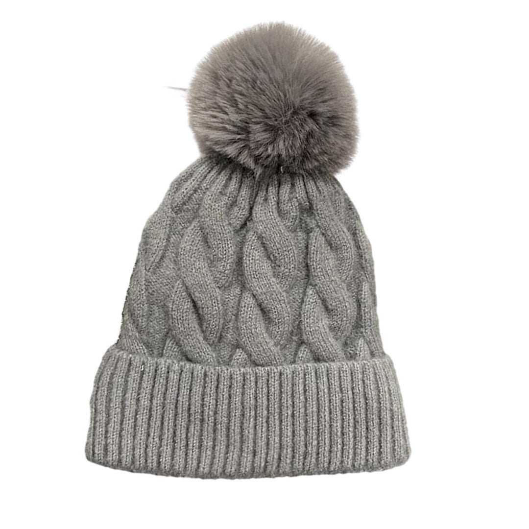 Women Winter Hat Knitted Thick Solid Color Plush Ball Soft Windproof Heatn Retention Twisted Texture Elastic No Brim Image 1