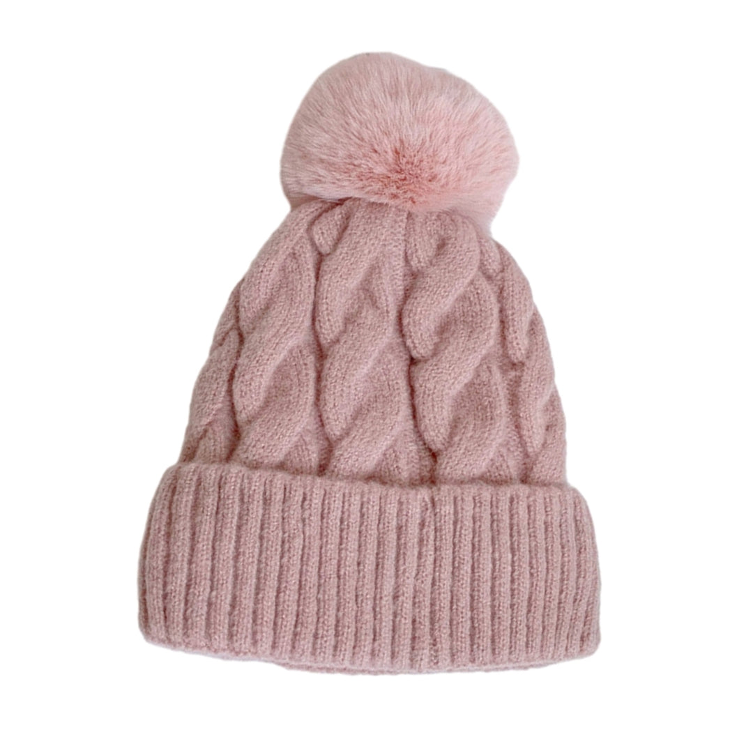 Women Winter Hat Knitted Thick Solid Color Plush Ball Soft Windproof Heatn Retention Twisted Texture Elastic No Brim Image 4