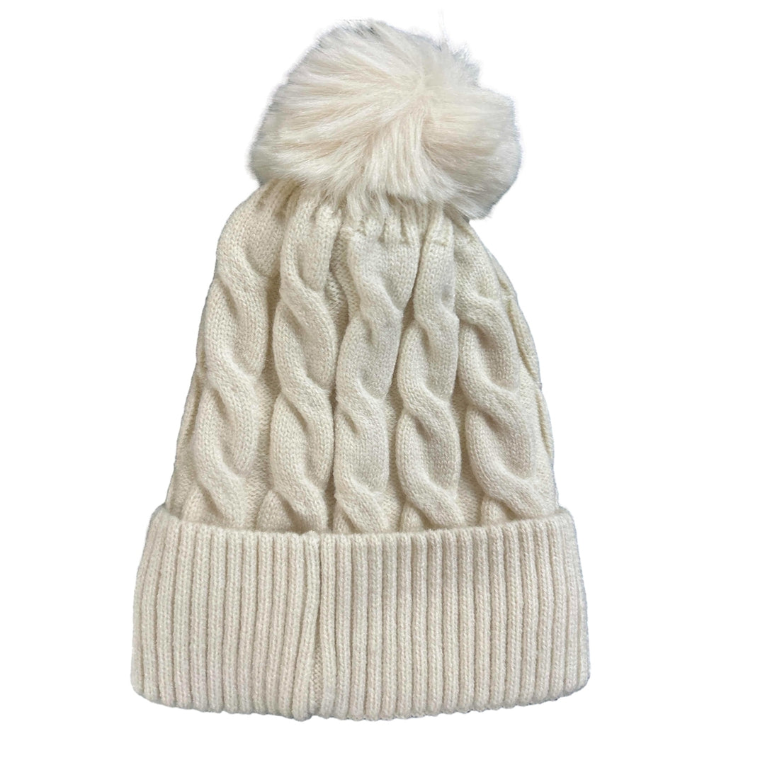 Women Winter Hat Knitted Thick Solid Color Plush Ball Soft Windproof Heatn Retention Twisted Texture Elastic No Brim Image 6