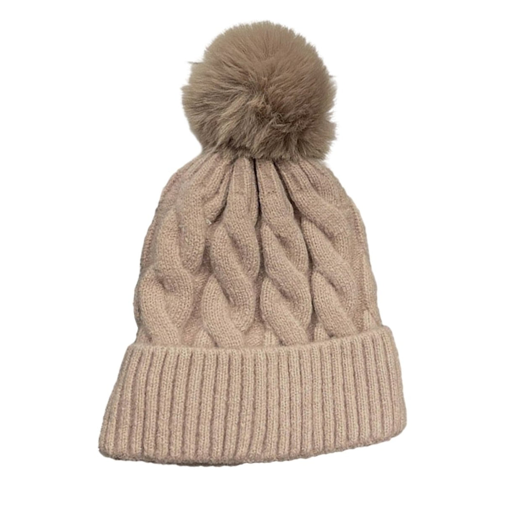 Women Winter Hat Knitted Thick Solid Color Plush Ball Soft Windproof Heatn Retention Twisted Texture Elastic No Brim Image 7