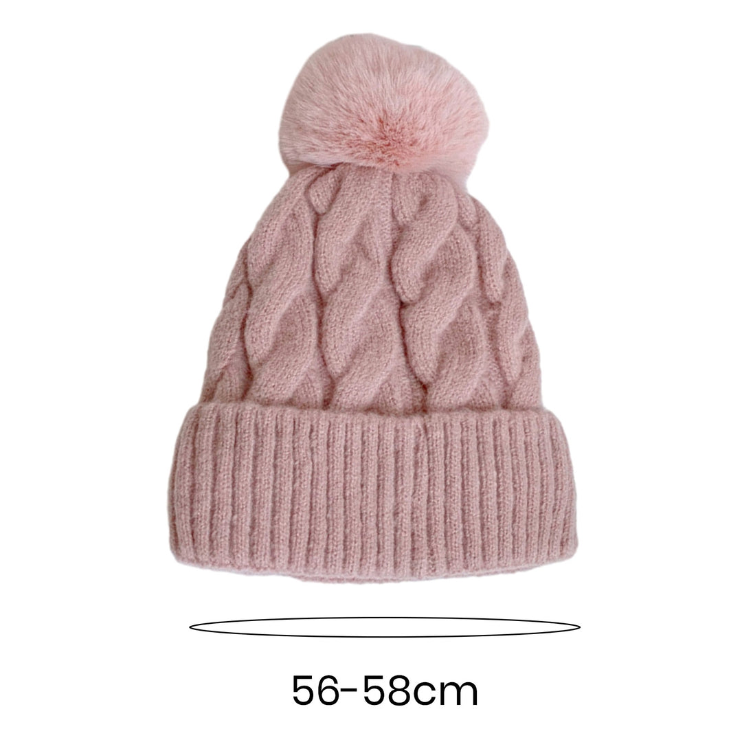 Women Winter Hat Knitted Thick Solid Color Plush Ball Soft Windproof Heatn Retention Twisted Texture Elastic No Brim Image 11