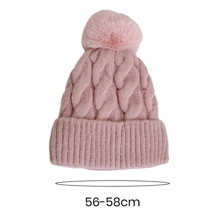 Women Winter Hat Knitted Thick Solid Color Plush Ball Soft Windproof Heatn Retention Twisted Texture Elastic No Brim Image 11