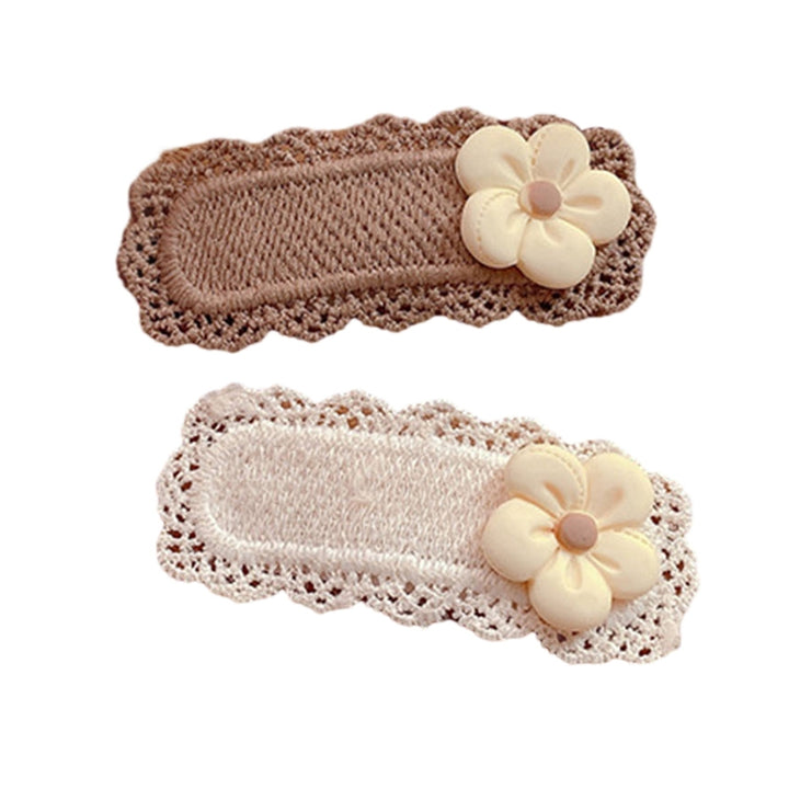 1 Pair Hairpins Flower Star Heart Lace Decor Knitted Fabric Elastic Anti-slip Lightweight Stainless Image 2