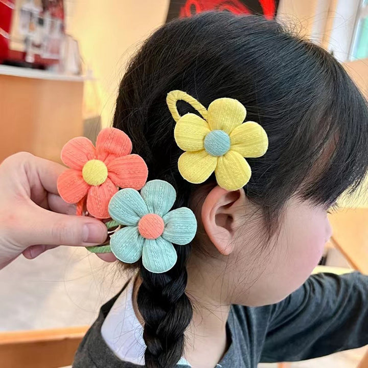 1 Pair Hairpin Cartoon Flower Shape Sweet Color Elastic Anti-slip Lightweight Hair Decoration Soft Image 8