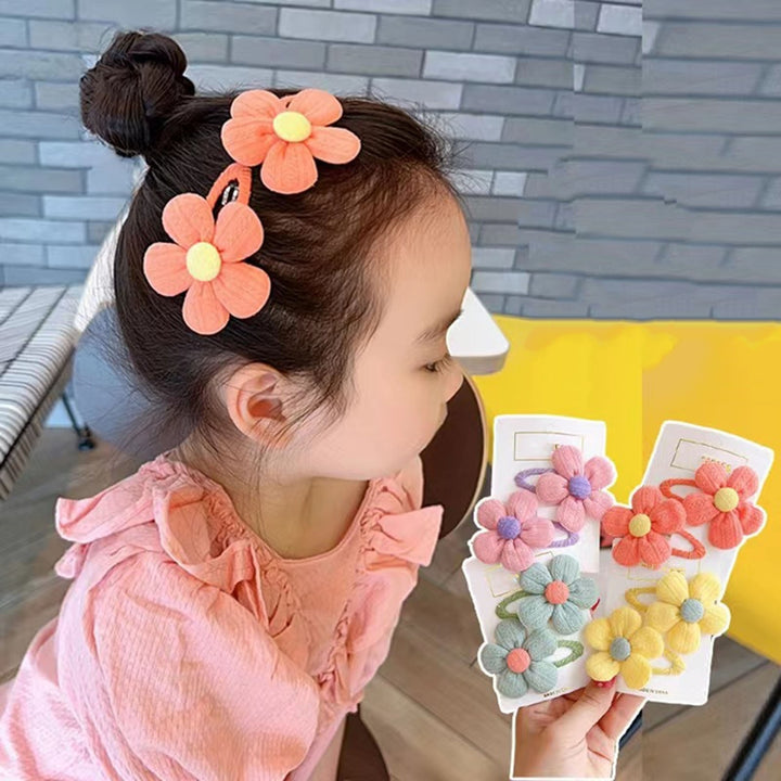1 Pair Hairpin Cartoon Flower Shape Sweet Color Elastic Anti-slip Lightweight Hair Decoration Soft Image 9