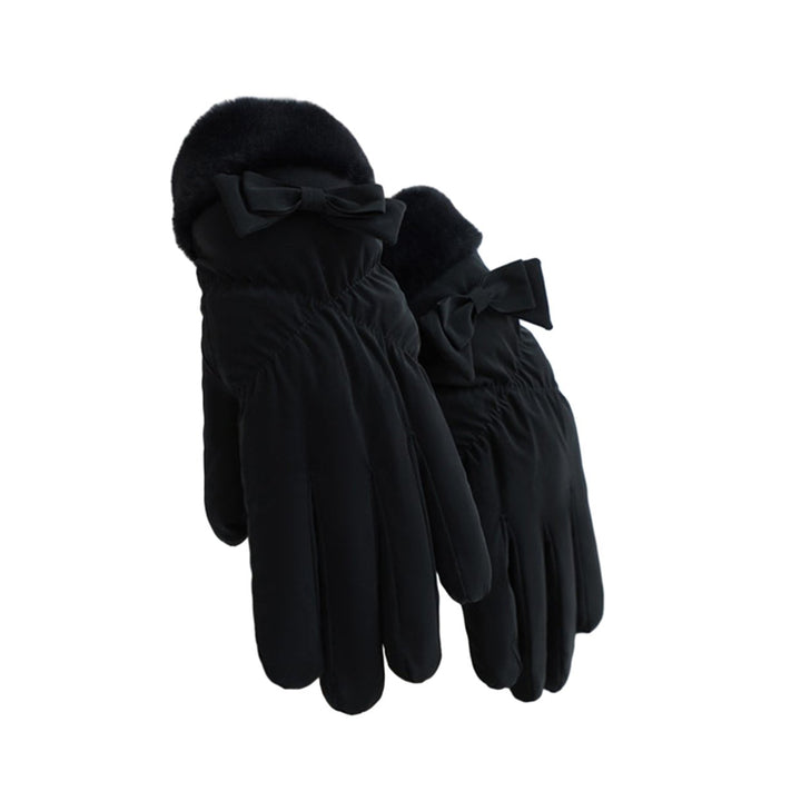 1 Pair Winter Women Plush Cuffs Gloves Bowknot Decor Windproof Coldproof Touch Screen Driving Warm Riding Gloves Image 1