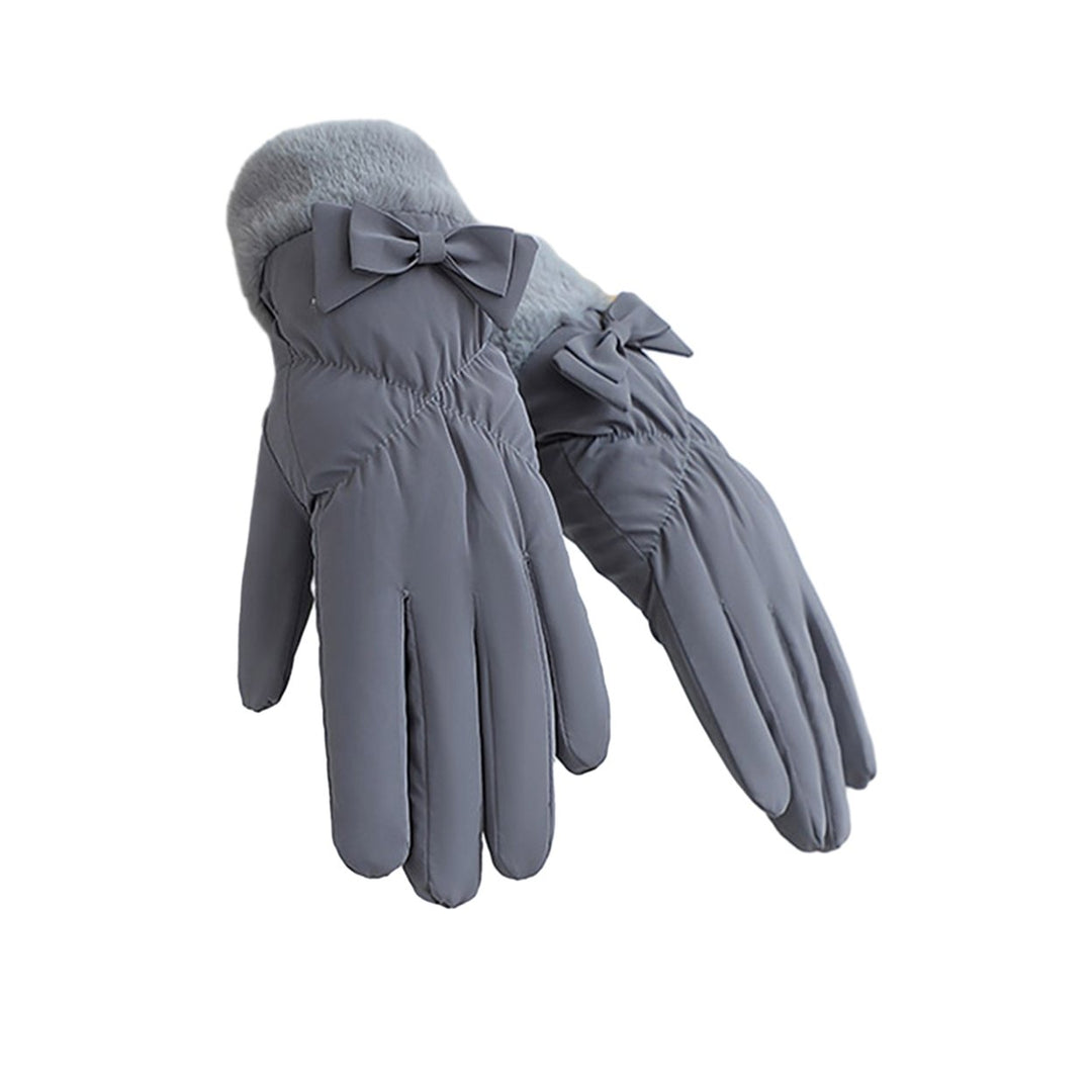 1 Pair Winter Women Plush Cuffs Gloves Bowknot Decor Windproof Coldproof Touch Screen Driving Warm Riding Gloves Image 1