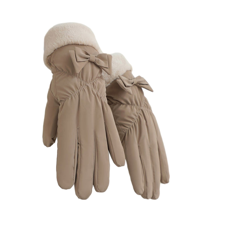 1 Pair Winter Women Plush Cuffs Gloves Bowknot Decor Windproof Coldproof Touch Screen Driving Warm Riding Gloves Image 6
