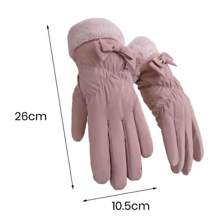 1 Pair Winter Women Plush Cuffs Gloves Bowknot Decor Windproof Coldproof Touch Screen Driving Warm Riding Gloves Image 10