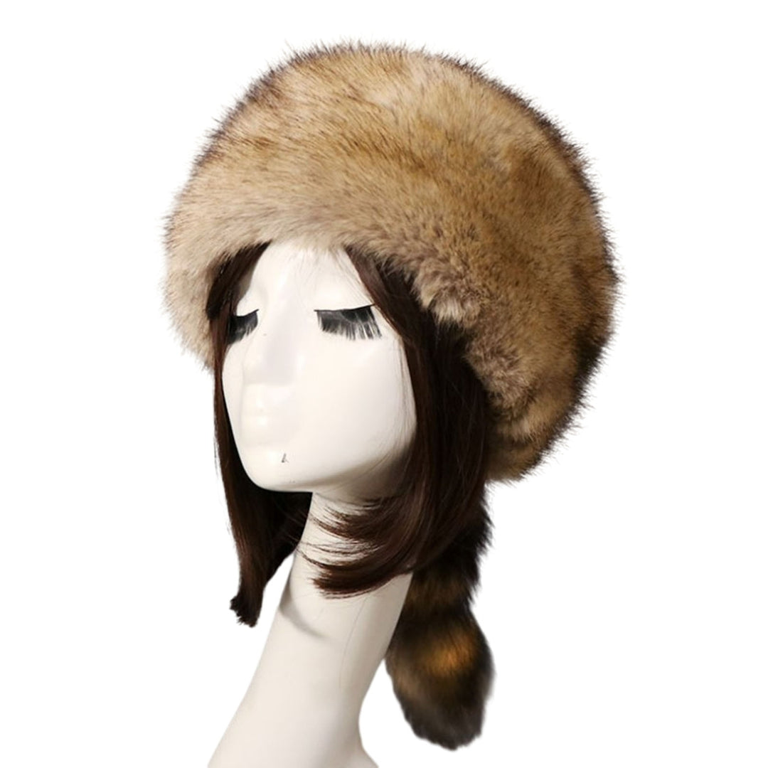 Ladies Winter Hat Soft Thick Faux faux Decor Heat Retention Cossack Style Windproof Anti-slip Elastic Flat Top No Brim Image 11