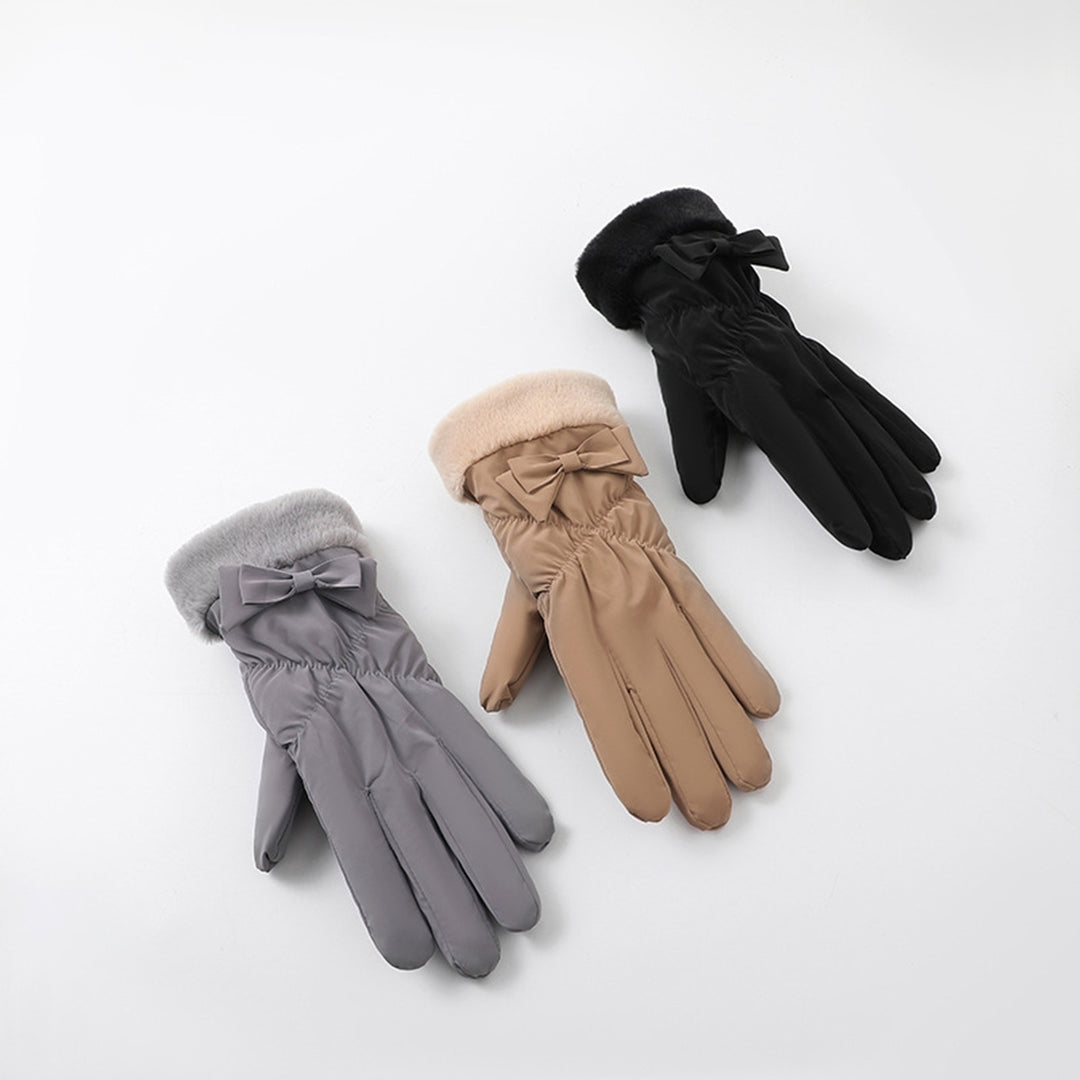 1 Pair Winter Women Plush Cuffs Gloves Bowknot Decor Windproof Coldproof Touch Screen Driving Warm Riding Gloves Image 12