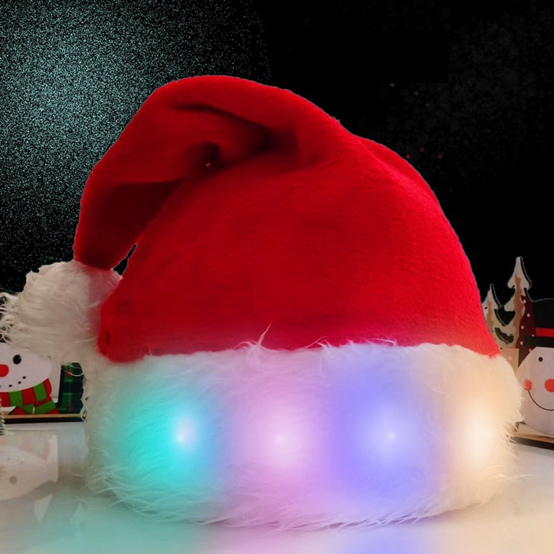 Women Men Plush Ball Decor Santa Hat LED Colorful Light Christmas Hat Luminous Santa Hat Christmas Supplies Image 1