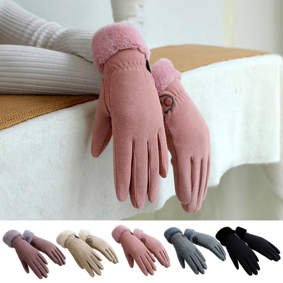 1 Pair Women Winter Knitted Touch Screen Riding Gloves Warm Anti-slip Fleece Lining Elastic Button Cuffs Windproof Image 1