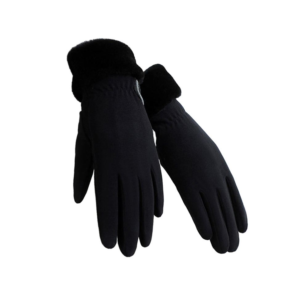 1 Pair Women Winter Knitted Touch Screen Riding Gloves Warm Anti-slip Fleece Lining Elastic Button Cuffs Windproof Image 2