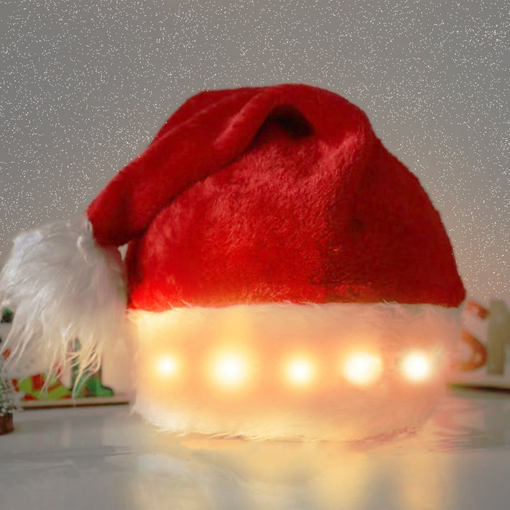 Women Men Plush Ball Decor Santa Hat LED Colorful Light Christmas Hat Luminous Santa Hat Christmas Supplies Image 3
