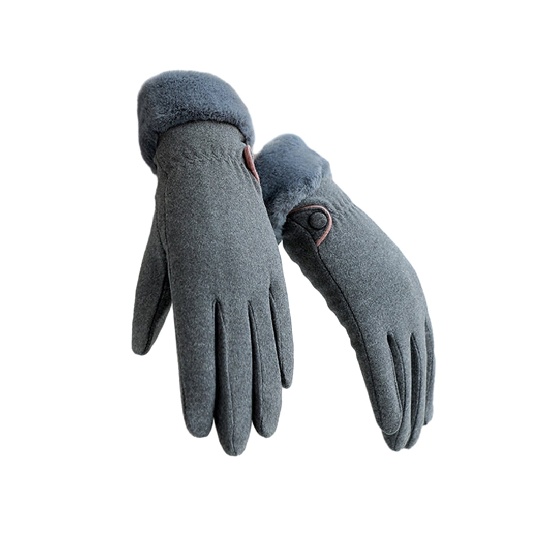 1 Pair Women Winter Knitted Touch Screen Riding Gloves Warm Anti-slip Fleece Lining Elastic Button Cuffs Windproof Image 3