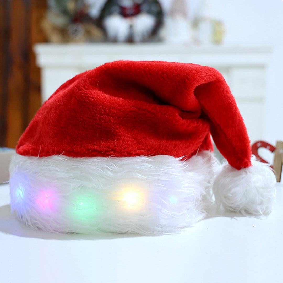 Women Men Plush Ball Decor Santa Hat LED Colorful Light Christmas Hat Luminous Santa Hat Christmas Supplies Image 4