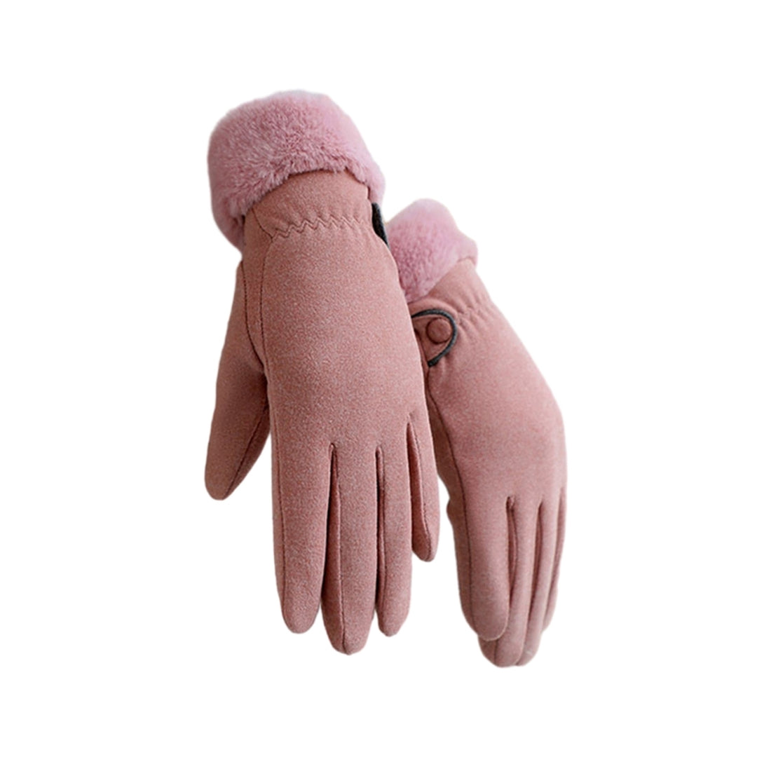 1 Pair Women Winter Knitted Touch Screen Riding Gloves Warm Anti-slip Fleece Lining Elastic Button Cuffs Windproof Image 4