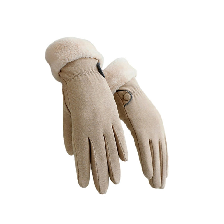 1 Pair Women Winter Knitted Touch Screen Riding Gloves Warm Anti-slip Fleece Lining Elastic Button Cuffs Windproof Image 1