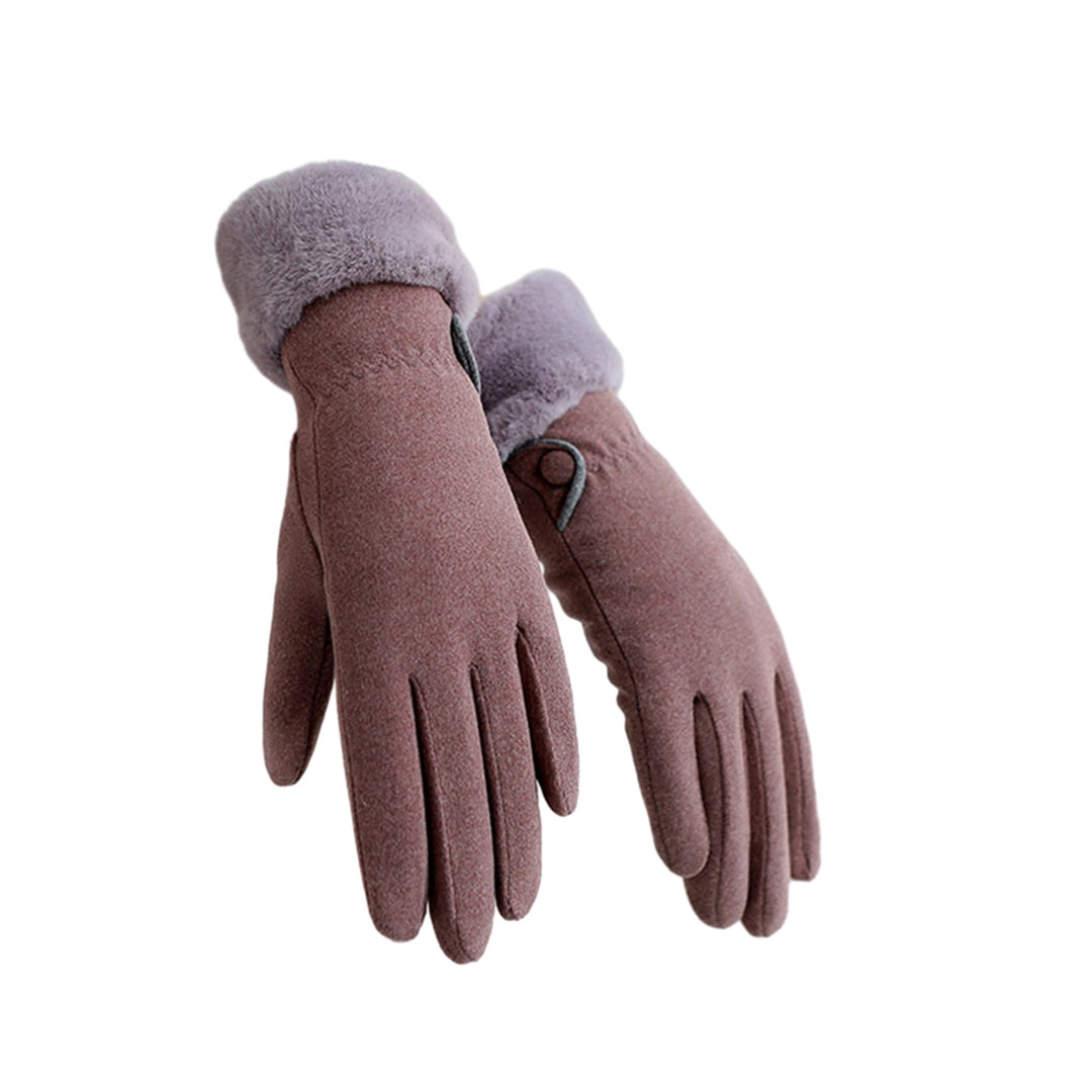 1 Pair Women Winter Knitted Touch Screen Riding Gloves Warm Anti-slip Fleece Lining Elastic Button Cuffs Windproof Image 6