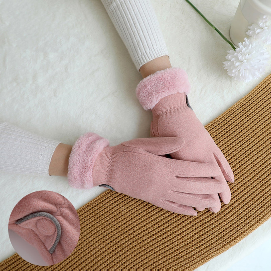 1 Pair Women Winter Knitted Touch Screen Riding Gloves Warm Anti-slip Fleece Lining Elastic Button Cuffs Windproof Image 7