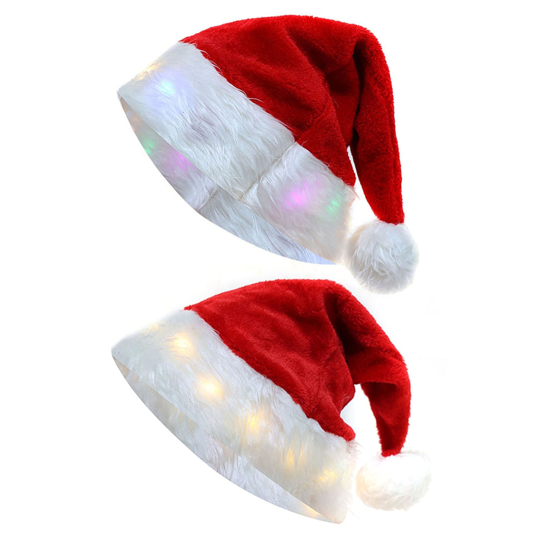 Women Men Plush Ball Decor Santa Hat LED Colorful Light Christmas Hat Luminous Santa Hat Christmas Supplies Image 9