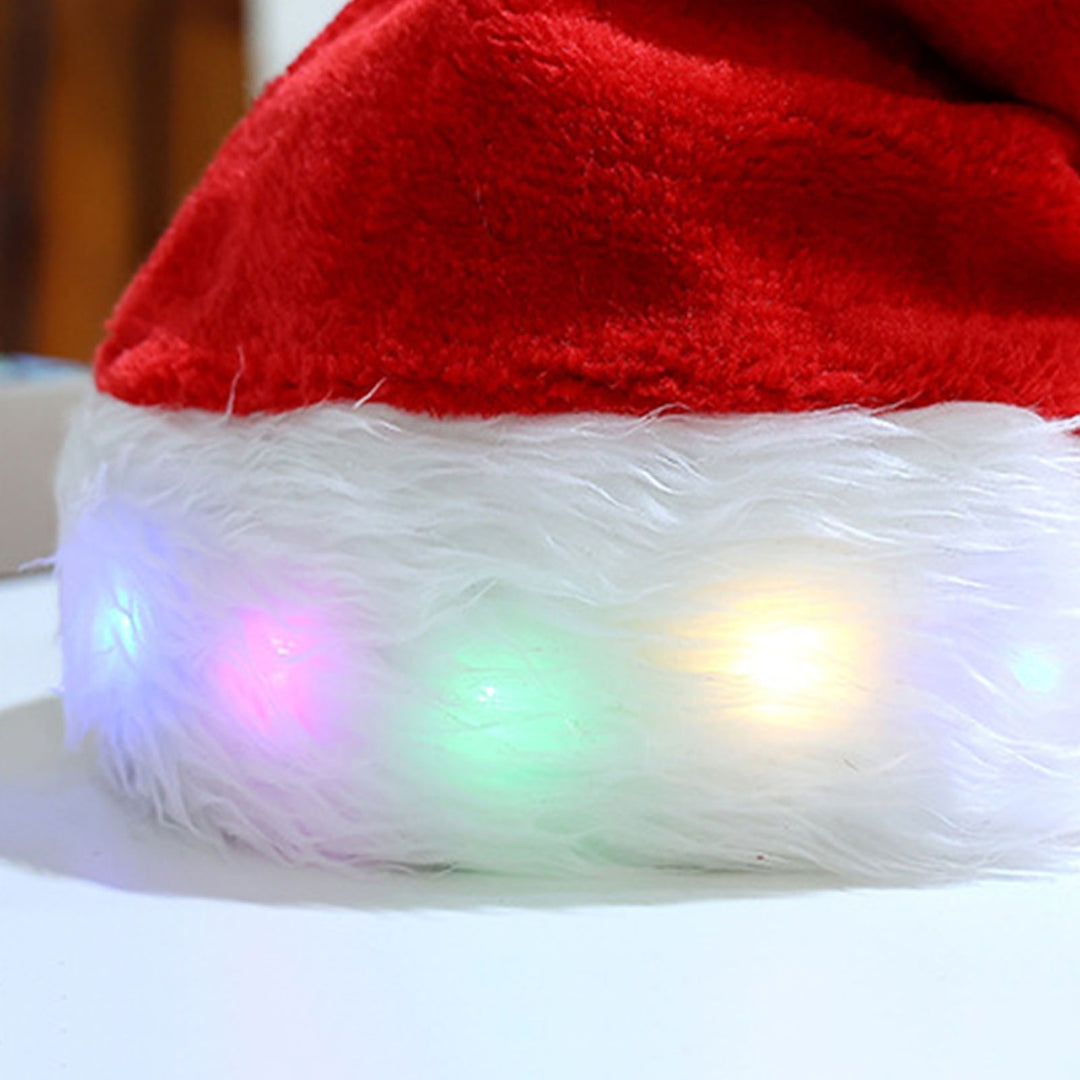 Women Men Plush Ball Decor Santa Hat LED Colorful Light Christmas Hat Luminous Santa Hat Christmas Supplies Image 10