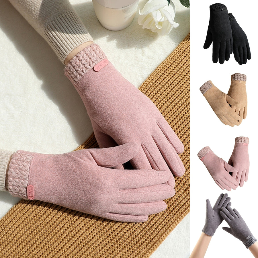 1 Pair Women Winter Gloves Touch Screen Windproof Full Finger Cold Resistant Thickened Plush Anti-slip Outdoor Cycling Image 1