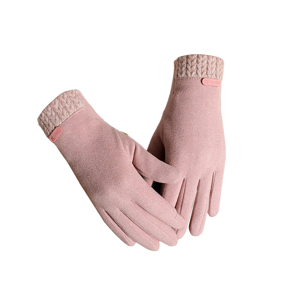 1 Pair Women Winter Gloves Touch Screen Windproof Full Finger Cold Resistant Thickened Plush Anti-slip Outdoor Cycling Image 2