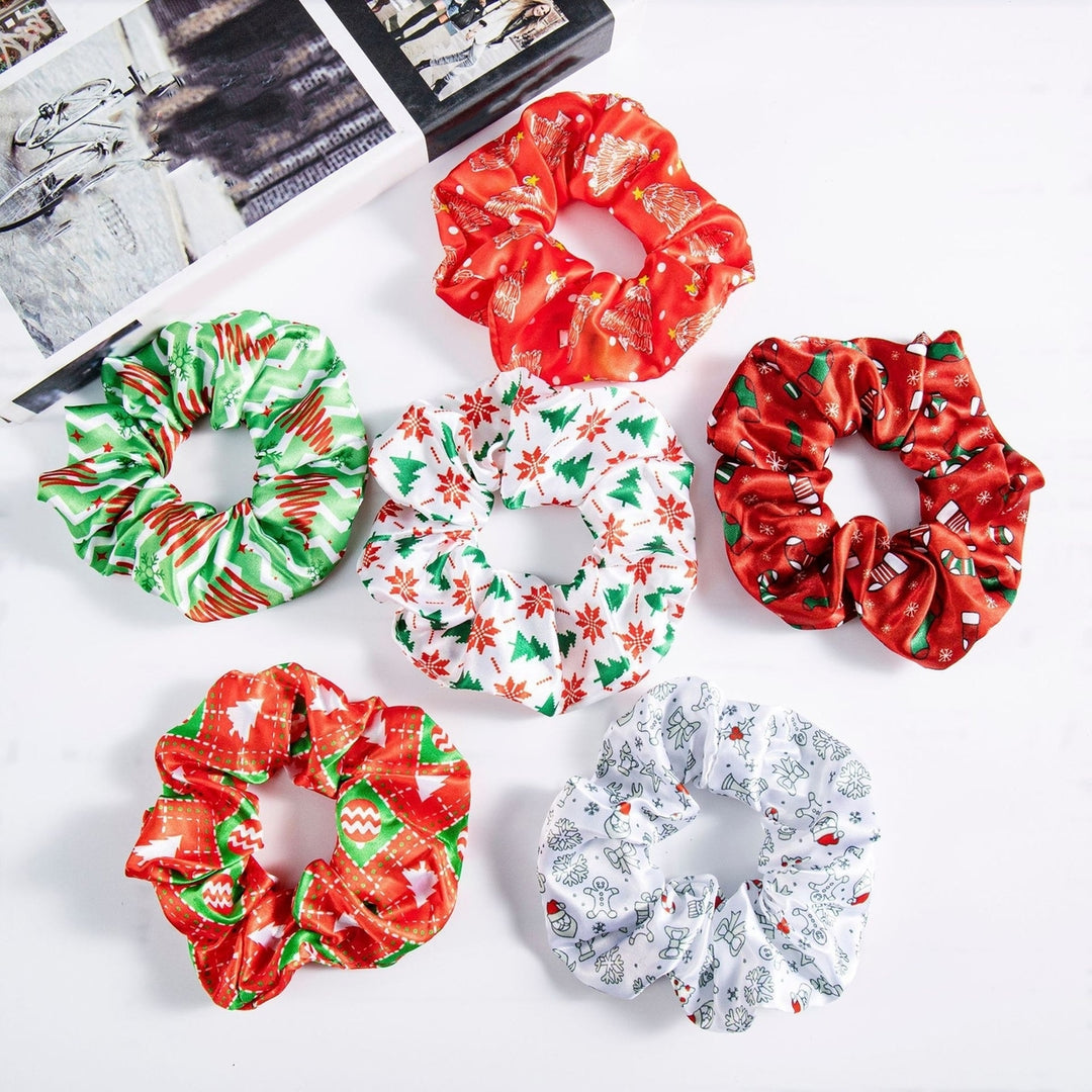 Christmas Tree Snowflake Stocking Pattern Hair Scrunchie Large Pleated Hair Rope Ponytail Elastic Hairband Hair Image 1