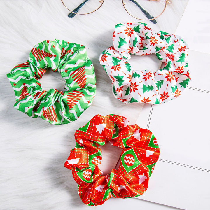 Christmas Tree Snowflake Stocking Pattern Hair Scrunchie Large Pleated Hair Rope Ponytail Elastic Hairband Hair Image 8