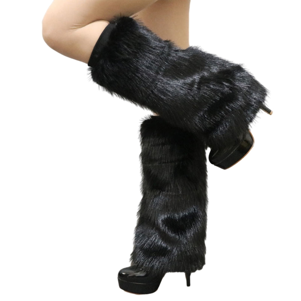 1 Pair Women Imitation Fox faux Leg Warmers Solid Color Elastic Furry Boot Covers Knee-length Long Socks Fashion Image 2