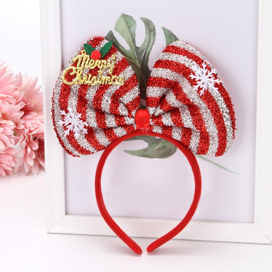 Christmas Sequins Letter Bowknot Decor Headband Snowflake Striped Hair Hoop Merry Christmas Headdress Decoration Image 1
