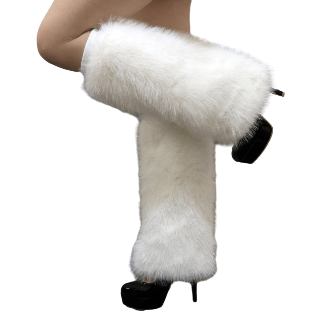 1 Pair Women Imitation Fox faux Leg Warmers Solid Color Elastic Furry Boot Covers Knee-length Long Socks Fashion Image 3