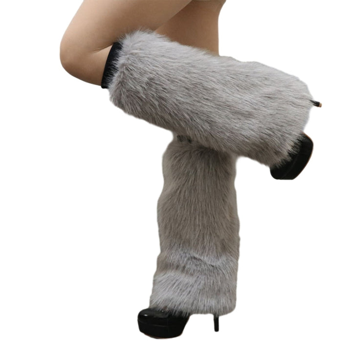 1 Pair Women Imitation Fox faux Leg Warmers Solid Color Elastic Furry Boot Covers Knee-length Long Socks Fashion Image 4