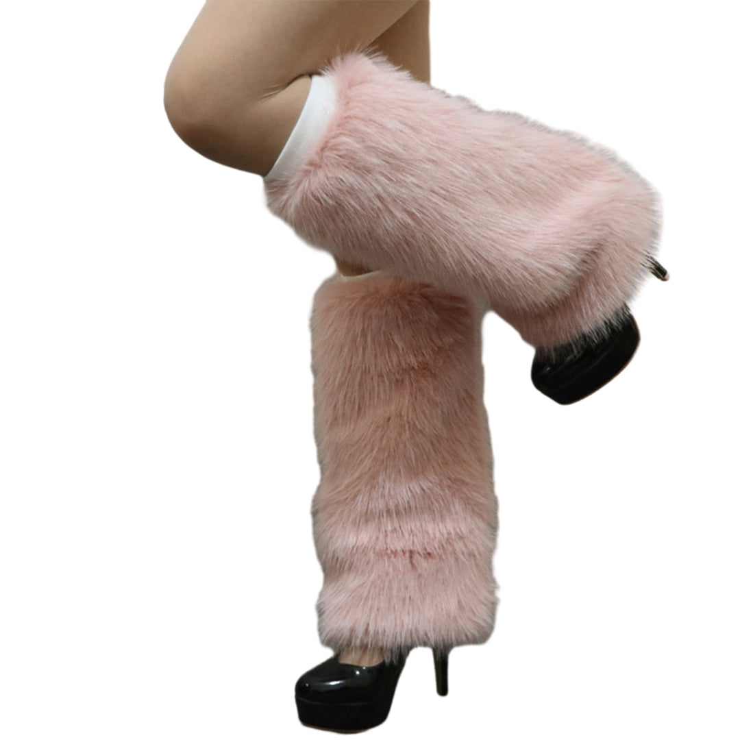 1 Pair Women Imitation Fox faux Leg Warmers Solid Color Elastic Furry Boot Covers Knee-length Long Socks Fashion Image 6