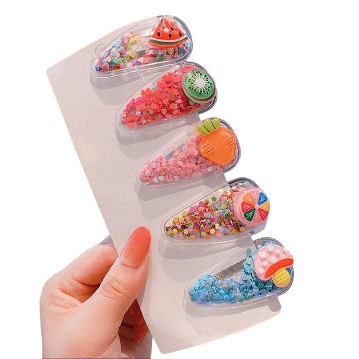 5 Pcs/Set Girks Hairpins Transparent Cartoon Fruit Decor Sequin Elastic Anti-slip LIghtweight Image 1