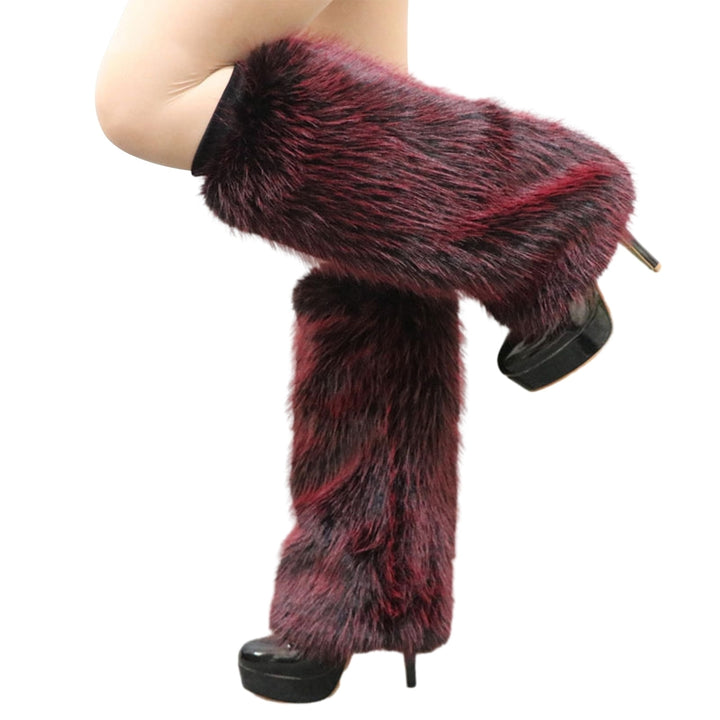 1 Pair Women Imitation Fox faux Leg Warmers Solid Color Elastic Furry Boot Covers Knee-length Long Socks Fashion Image 7