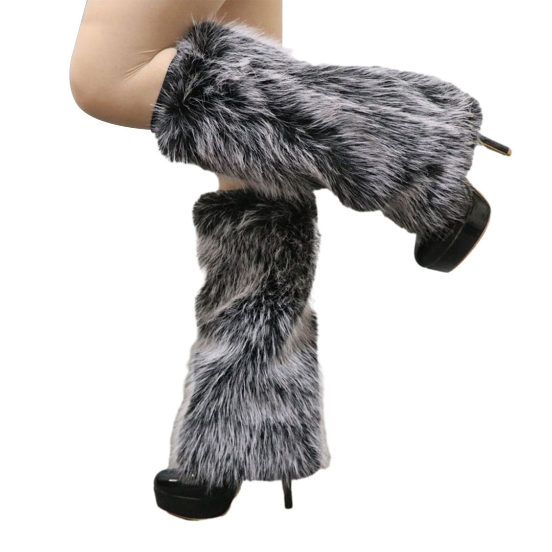 1 Pair Women Imitation Fox faux Leg Warmers Solid Color Elastic Furry Boot Covers Knee-length Long Socks Fashion Image 1