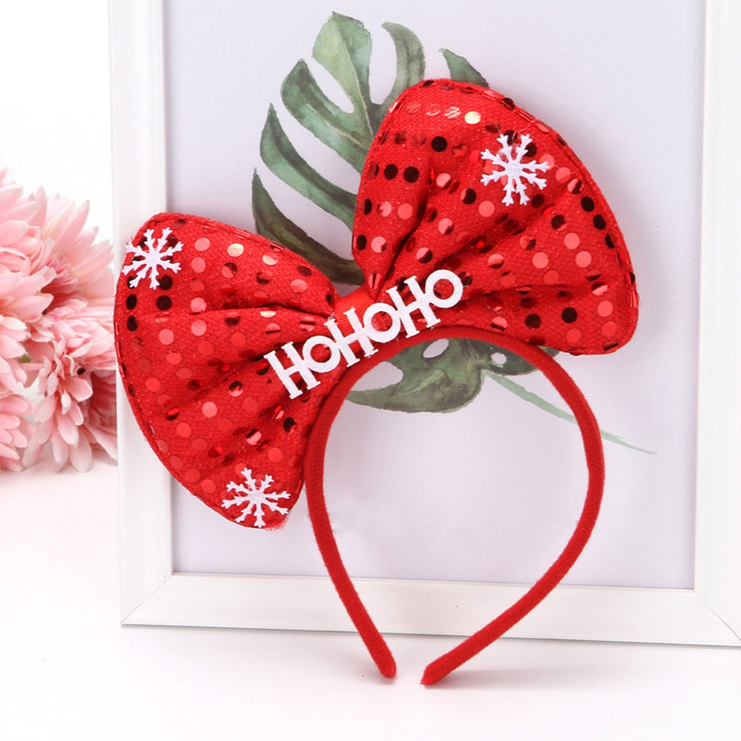 Christmas Sequins Letter Bowknot Decor Headband Snowflake Striped Hair Hoop Merry Christmas Headdress Decoration Image 7